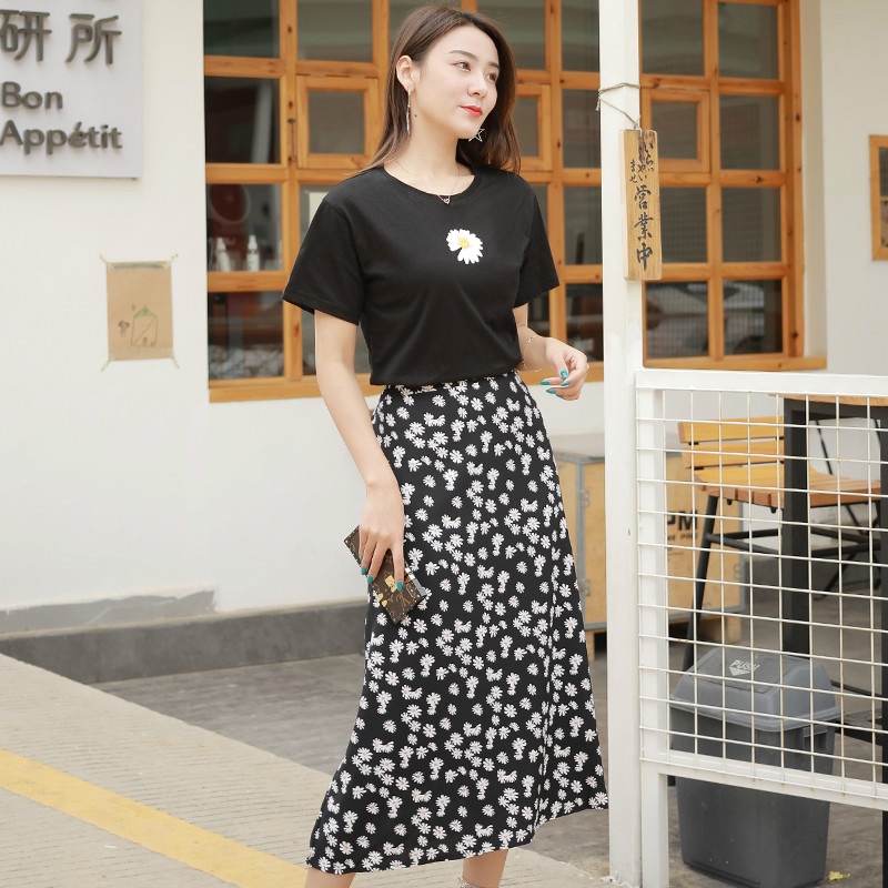 Rok panjang Rok daisy/Rok Sifon Panjang Tengah Wanita Daisy a-Line Pinggang Tinggi Bersih/Rok panjang-2