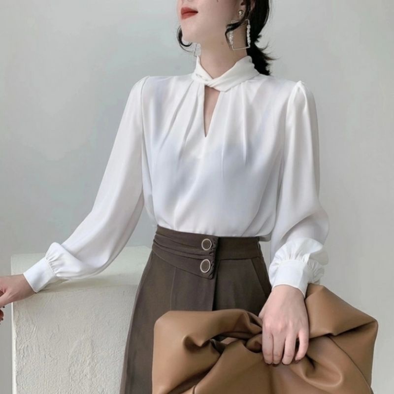 MDLV ~ 2162# Charlene Twist Neck Top Satin Blouse Premium Blouse Import Blouse Korea Blouse Satin Lengan Panjang Fashion Import