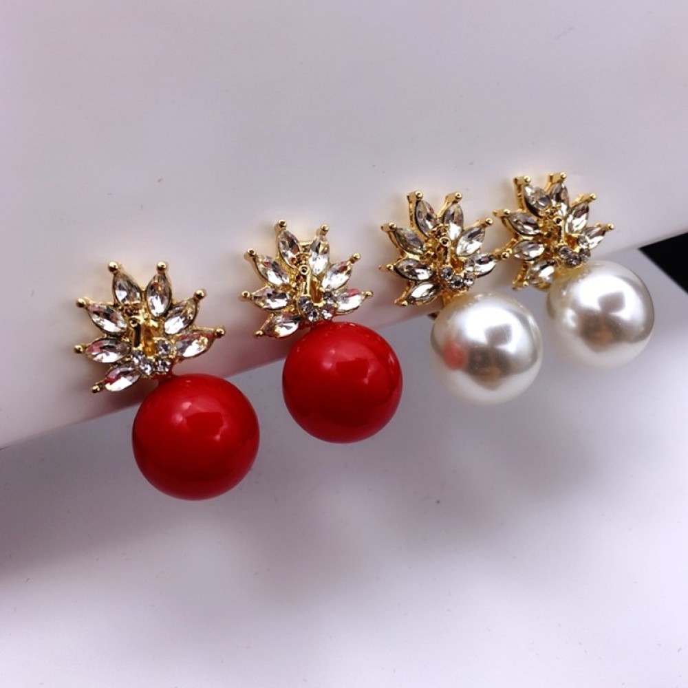 Anting Klip Tanpa Tindik Hias Mutiara Imitasi Warna Merahputih Untuk Wanita