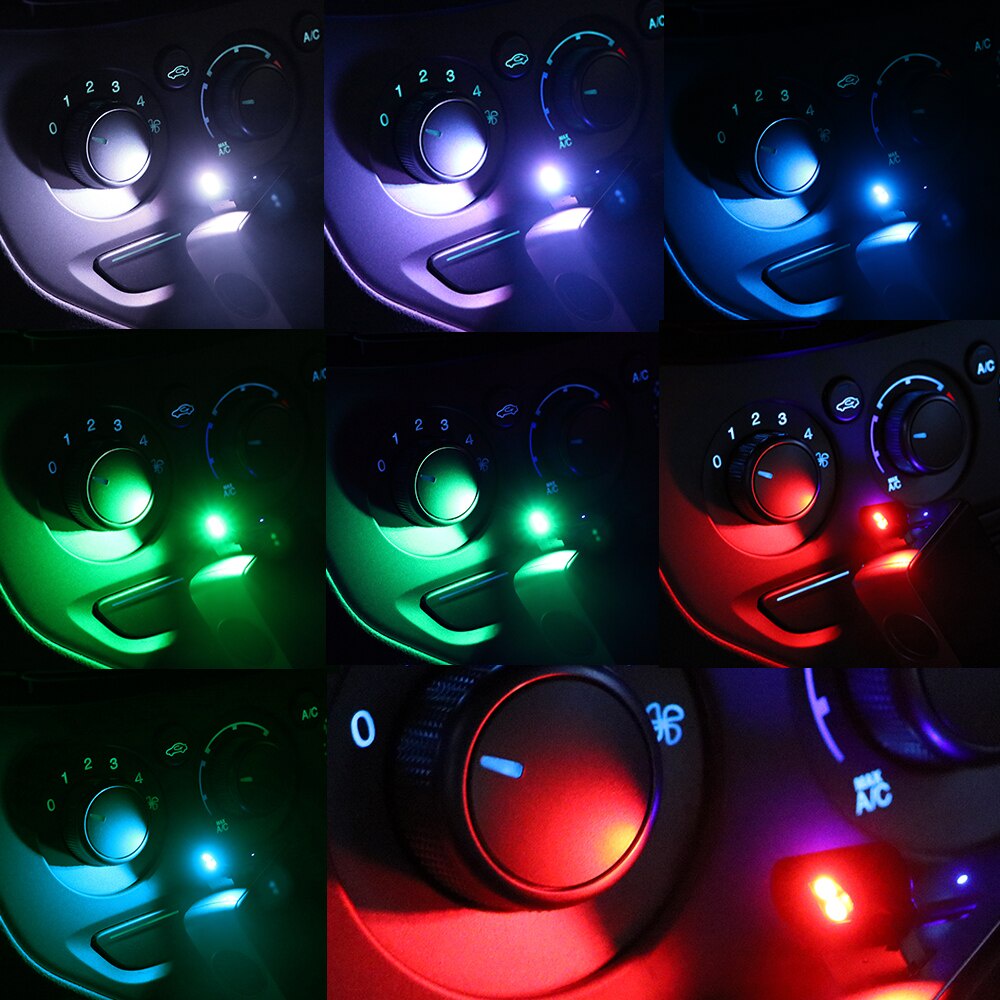 1 pcs 7 Warna Mini USB Light LED Pemodelan Cahaya Mobil Interior Dekoratif Cahaya Mobil Ambient Light Neon Interior Cahaya Barang Mobil