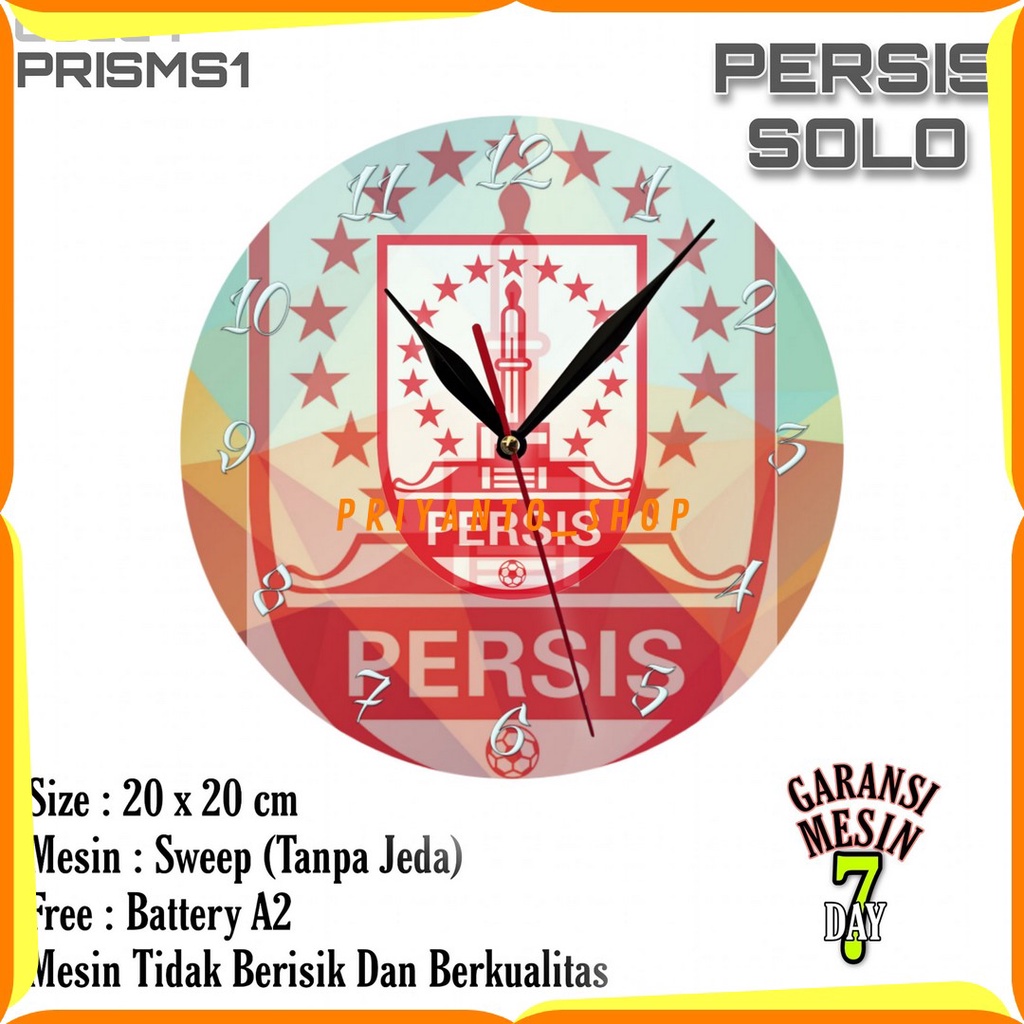 Jam Dinding Team Club Klub Sepakbola PERSIS SOLO Mesin Halus Bonus Baterai