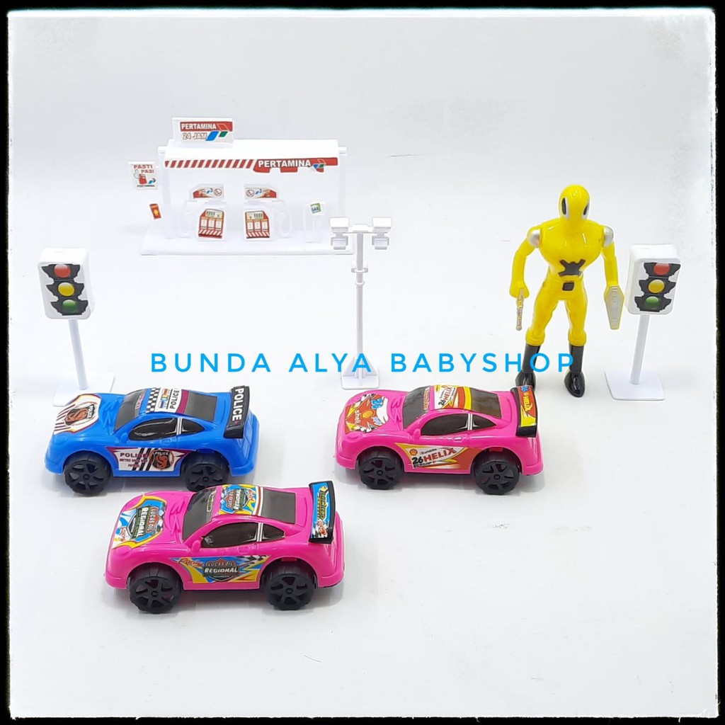 Mainan Lalu Lintas Anak Service Station Playset - Set Mainan Pom Bensin Plus Mobil Mobilan Rambu Lalu Lintas