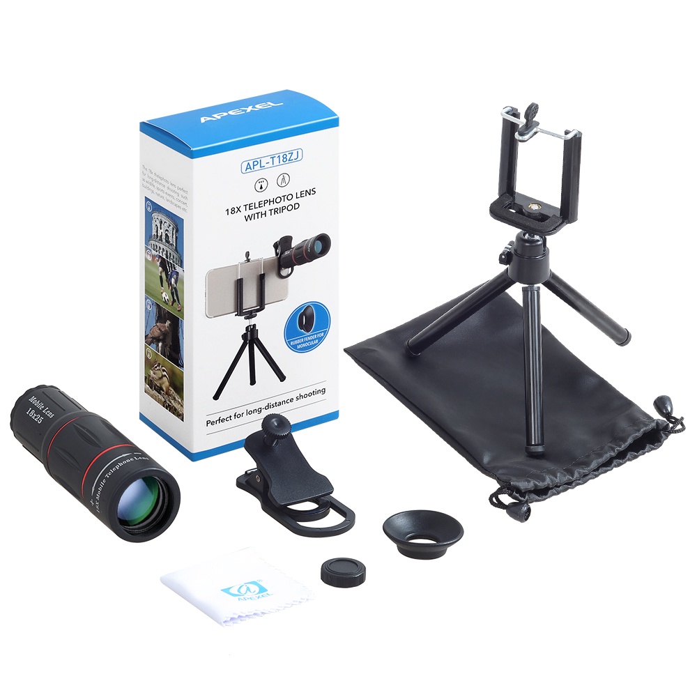 APEXEL 2 in 1 Lensa Telephoto 18X + Tripod Mini - APL-T18ZJ - Black