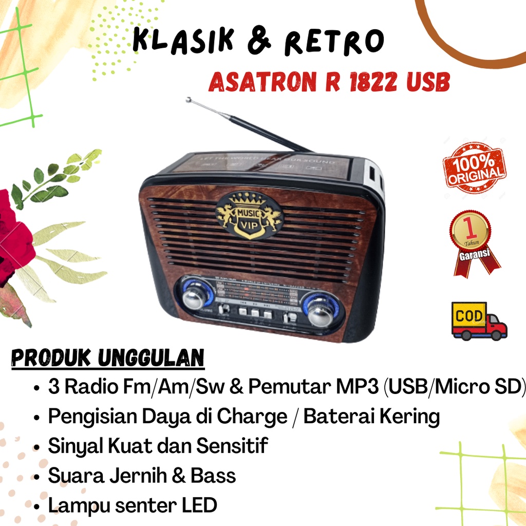 Radio FM AM SW Asatron R 1822/1820/1094 USB 100% ORI