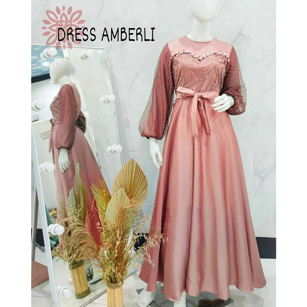 AMBERLI MAXI DRESS APP MUTIARA TEMBAK eD / BUSANA PAKAIAN KONDANGAN WANITA FASHION MUSLIM / GAMIS AMBERLY-SALEM