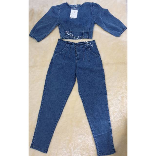 Set crop top pants jeans/ set jeans/ setelan jeans /setelan celana jeans