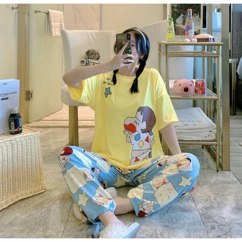 Set Baju Tidur Jogger Crayon Shinchan Piyama Import