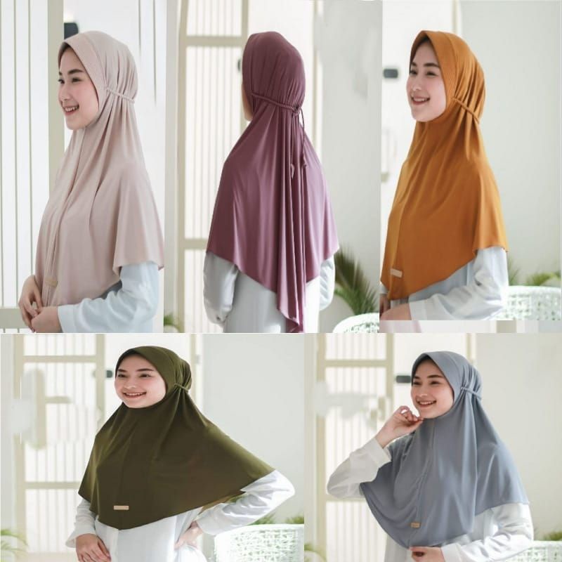 jilbab dewasa bergo instan daily / kerudung instan pet tali ropel polos jersey premium