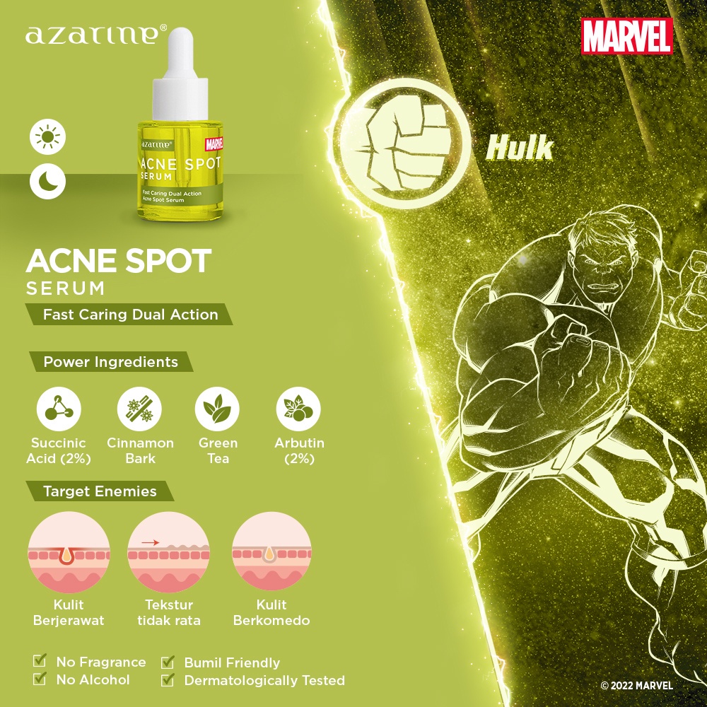 Azarine Serum Series Superhero Marvel Edition Acne Spot | Hydramax | Luminous | Peeling | Pore Tightening | Calming Skin Pair | Niacinamide 5% | Brightening C-Glow | Eyeluminate | Daily Defender | Retinol | Revitalizing | Miracle Oil |  C White Lightening