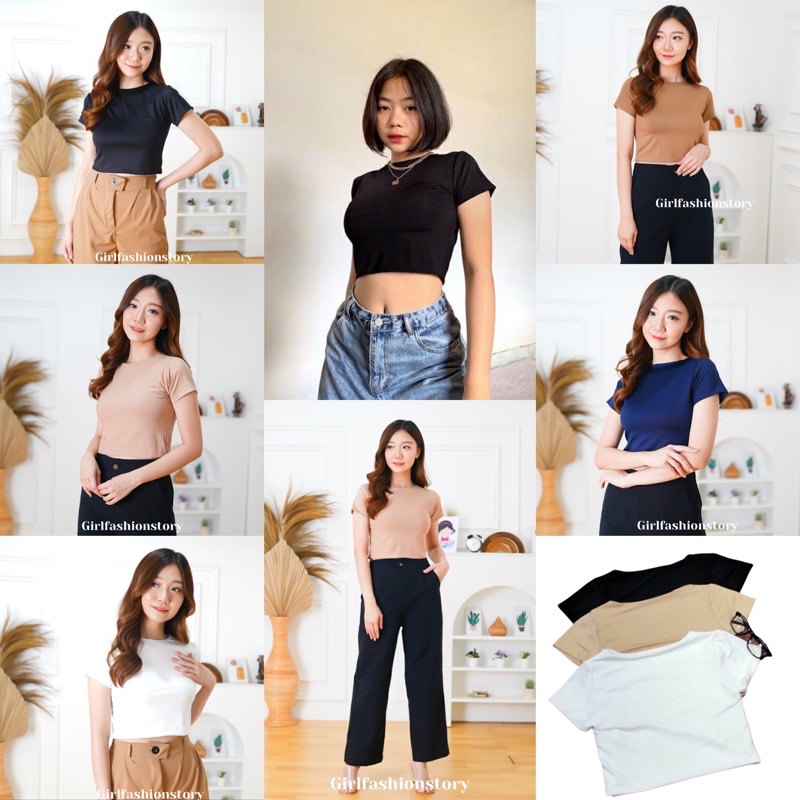 Tq88indonesia Baju Crop Wanita Terbaru /  NEINC CROP TOP DOUBLE LAYER PREMIUM / Ootd / Baju Kaos Wanita / Pakaian Santai Cewek