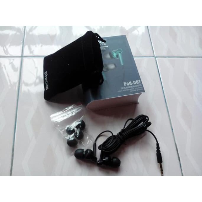 PHRODI 007 EARPHONE - POD-007 - BLACK - HITAM