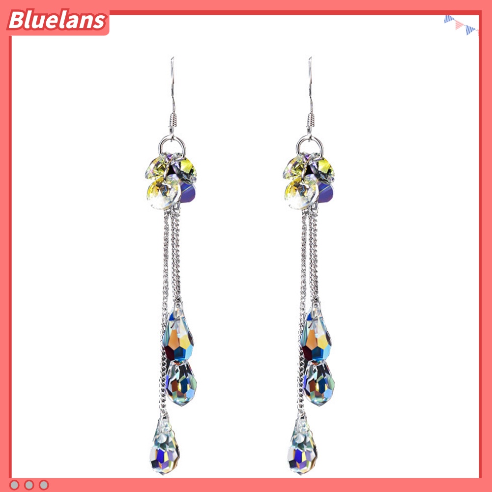 Bluelans Fashion Women Multicolor Rhinestone Long Chain Tassel Drop Dangle Hook Earrings