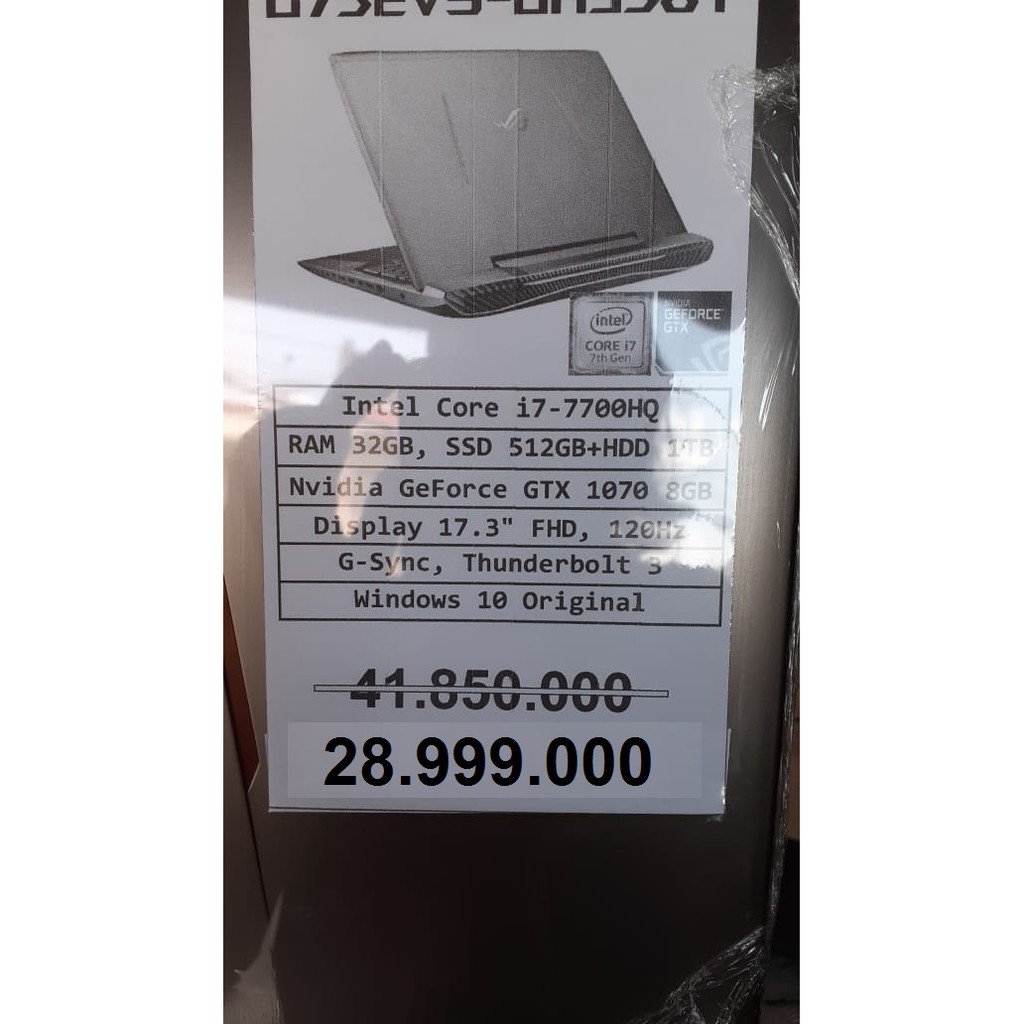 Laptop Gaming ASUS ROG G752VS. Intel Core i7-7700HQ. 17.3-inch FHD. RAM 32GB. VGA nVIDIA GTX1070-8GB