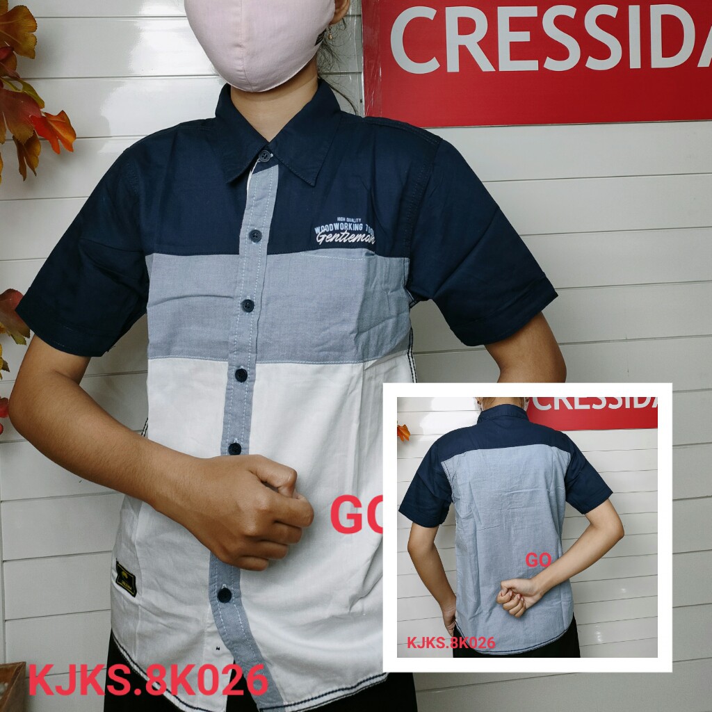 gos CRESSIDA KIDS KEMEJA Anak Slimfit Hem Atasan Lengan Pendek Anak Cowok