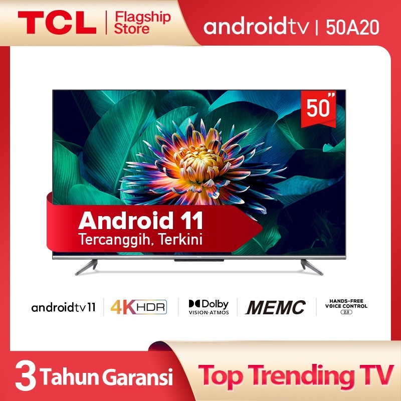 JNE TCL LED TV 50 inch 50A20 ANDROID 11 UHD 4K - Garansi Resmi