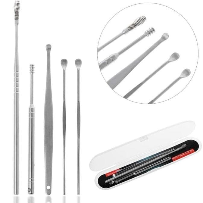 OKK Set Pembersih Telinga Korek Kuping Stainless 5 in 1 / Set Lengkap Korek kuping Alat Pembersih Kotoran Telinga