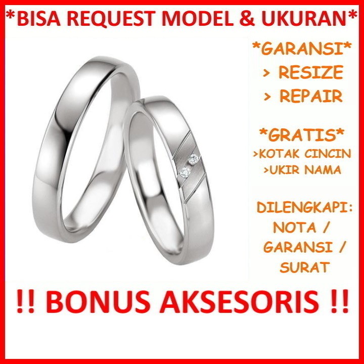 Gratis Ukir Nama Bisa Pesan Model Garansi Silver Asli Cincin Kawin Couple Perak Nikah Tunangan ID472