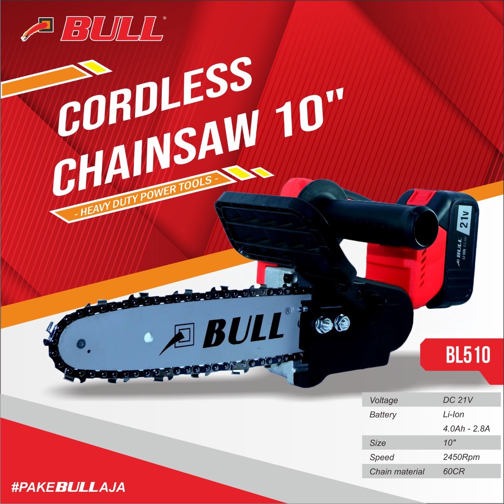 Bull Gergaji Rantai Baterai / Cordless Chainsaw 10"/ senso baterai 10” BL510