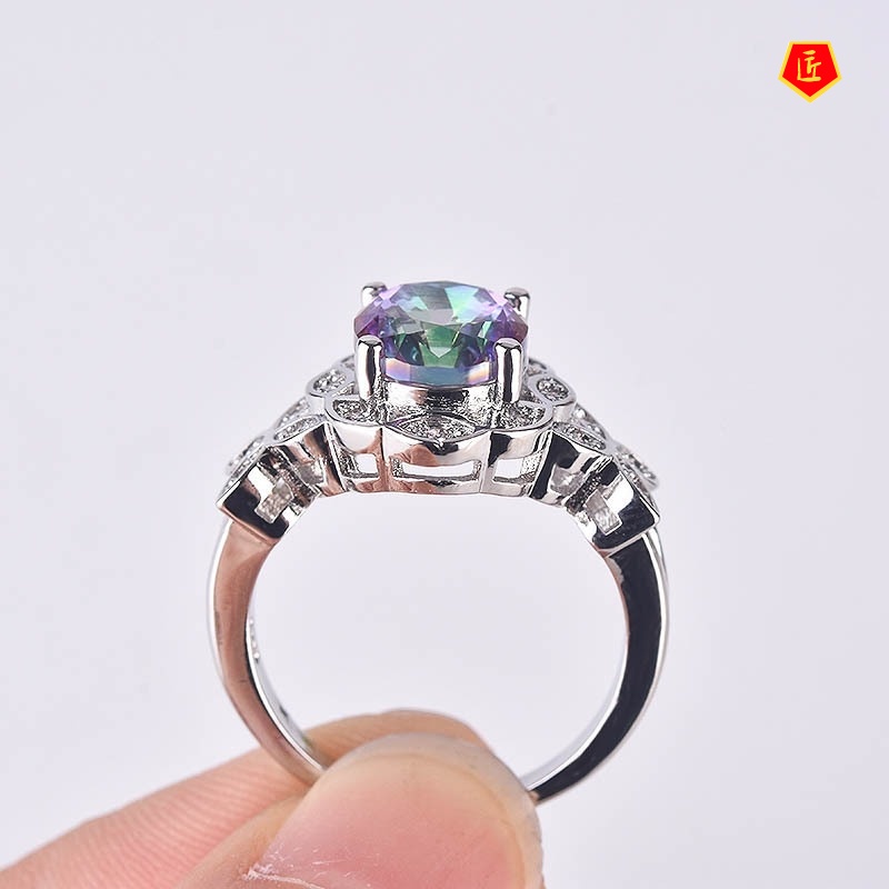 [Ready Stock]Colorful Moissanite Ring Creative Gradient Color Hollow Butterfly Fashion