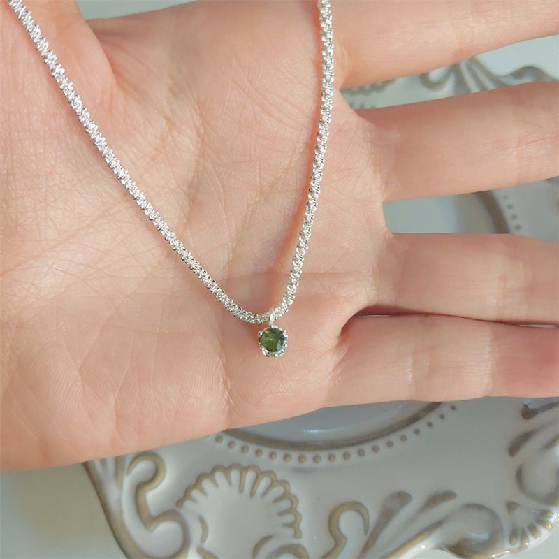 Kalung Rantai Sterling Silver 925 Dengan Liontin Olive Green Untuk Wanita