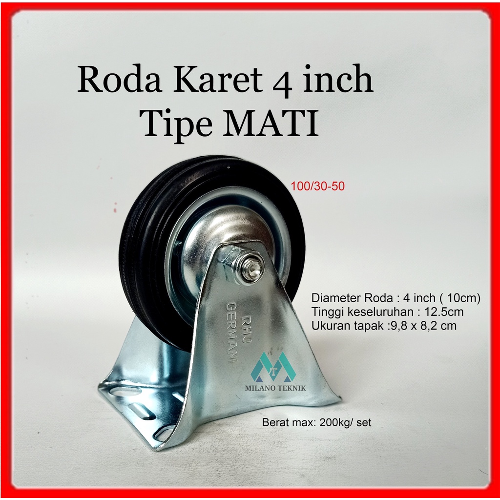 Roda Troli 4 inch Mati Roda Karet Roda Etalase Roda Gerobak