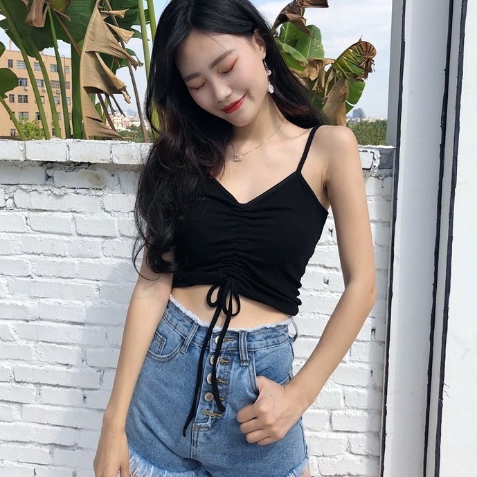 C369 • Crop Top Import Tali Serut Korean Style Fashion Wanita