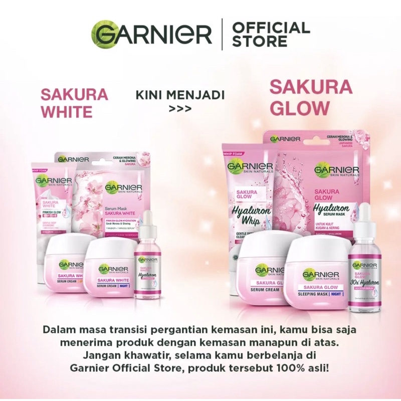 Garnier Sakura White Serum Day SPF 30 Night Cream - Krim wajah pagi malam ORIGINAL COD