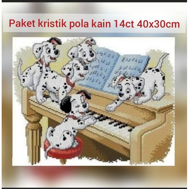 paket kristik anjing dalmation piano pola kain dog cross stitch 14ct embroidery kerajinan tangan sul