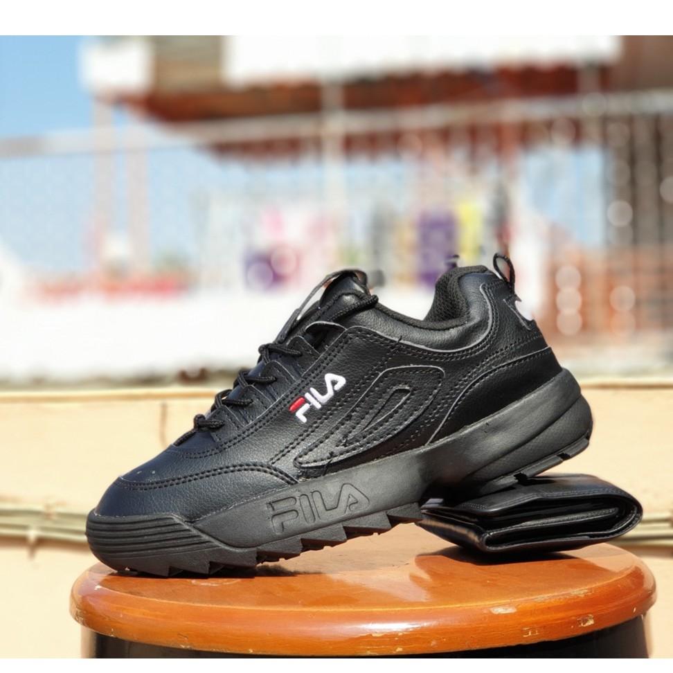 SEPATU SPORT FILA DISRUPTOR 2 FULLBLACK PREMIUM / SNEAKERS GYM WANITA / HITAM POLOS / SEPATU SEKOLAH