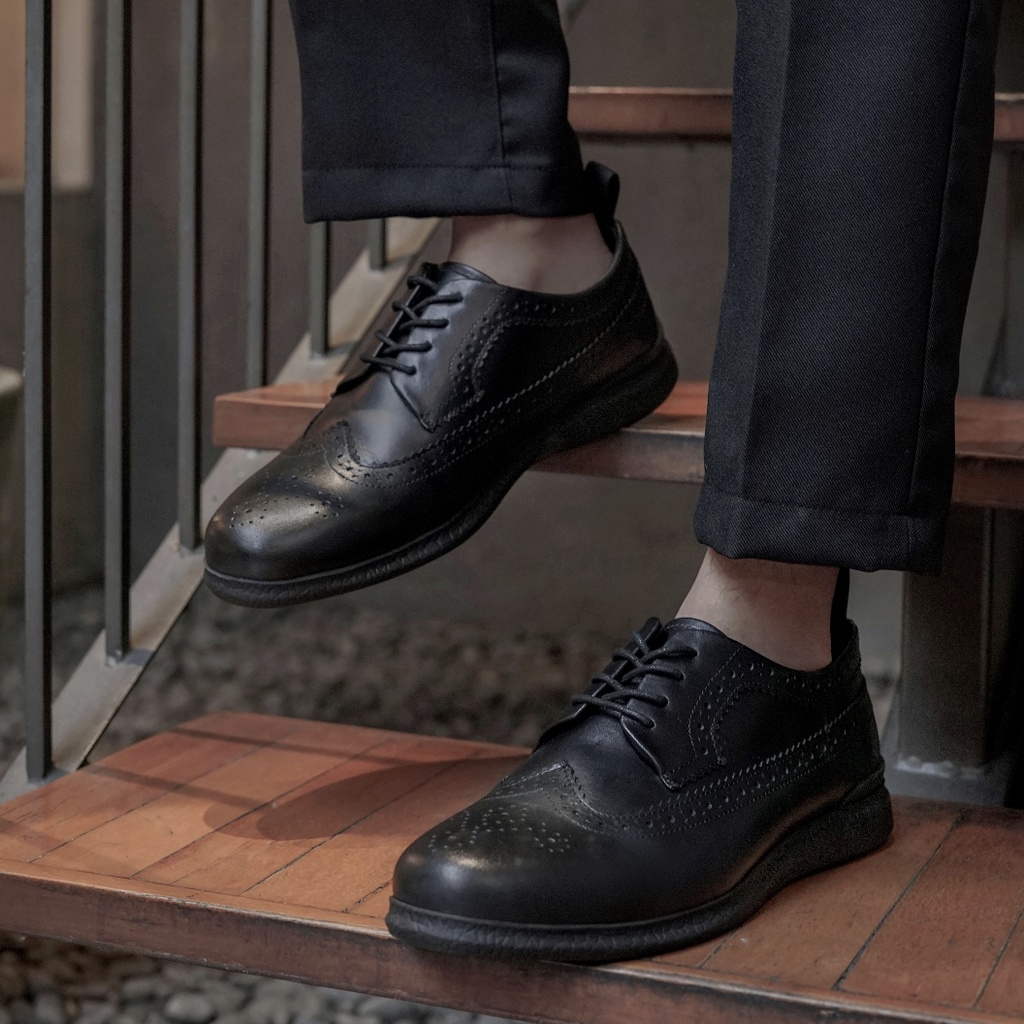 BRITISH 2.0 BLACK (KULIT ASLI) |ManNeedMe x Kenzio| Sepatu Pantofel Pria Derby Shoes Formal ORIGINAL