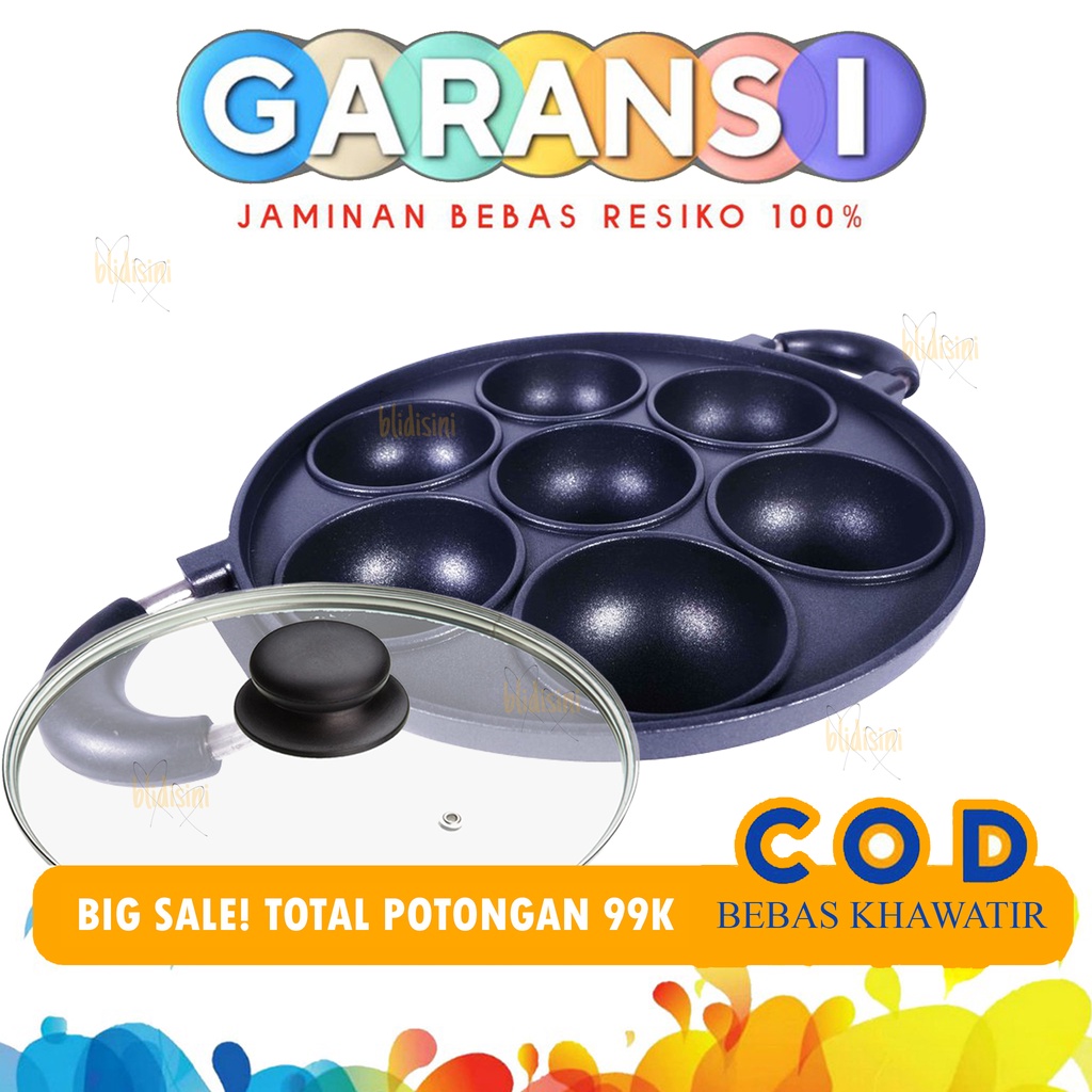 HAPPYCALL Cetakan Kue Lumpur 7 Lubang Cekung Teflon Bikang Mawar Apem Bika Ambon Anti Lengket