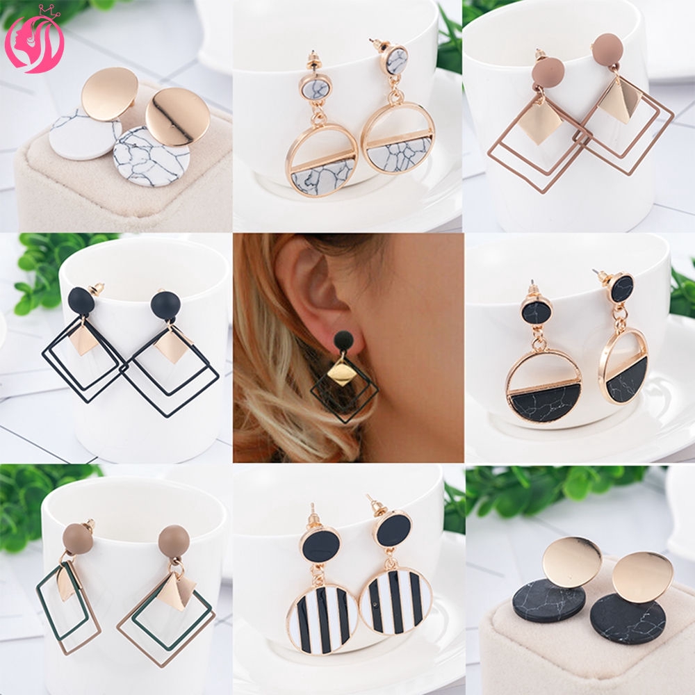 1Pasang Anting Pejantan Liontin Geometris Bohemian Wanita Modis