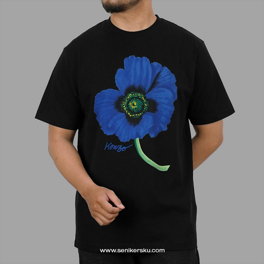 Kenzo Print Blue Flower Black Tee