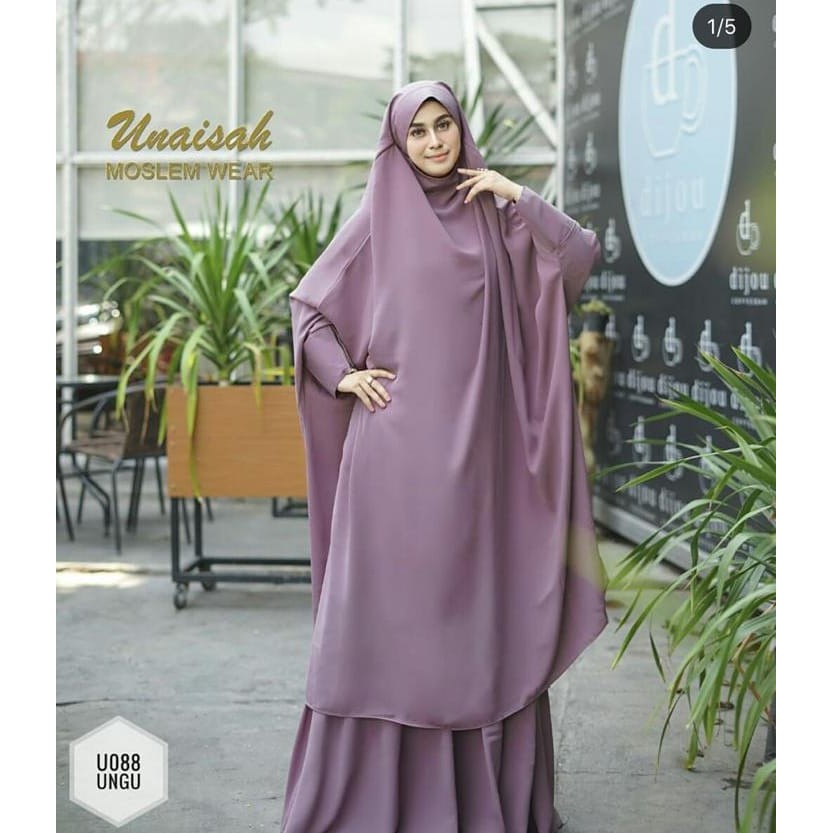 Unaisah Gamis Wanita FREE Hijab / Baju Syari Jumbo / Baju Muslim Set Khimar