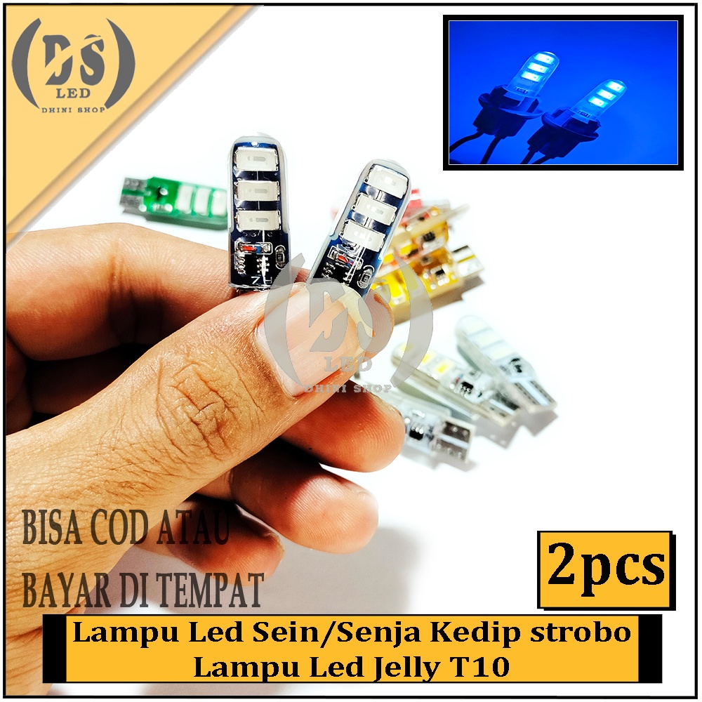 Lampu LED Senja Kedip BIRU / Lampu LED Sein BIRU Jelly Kedip Strobo T10 6 Mata