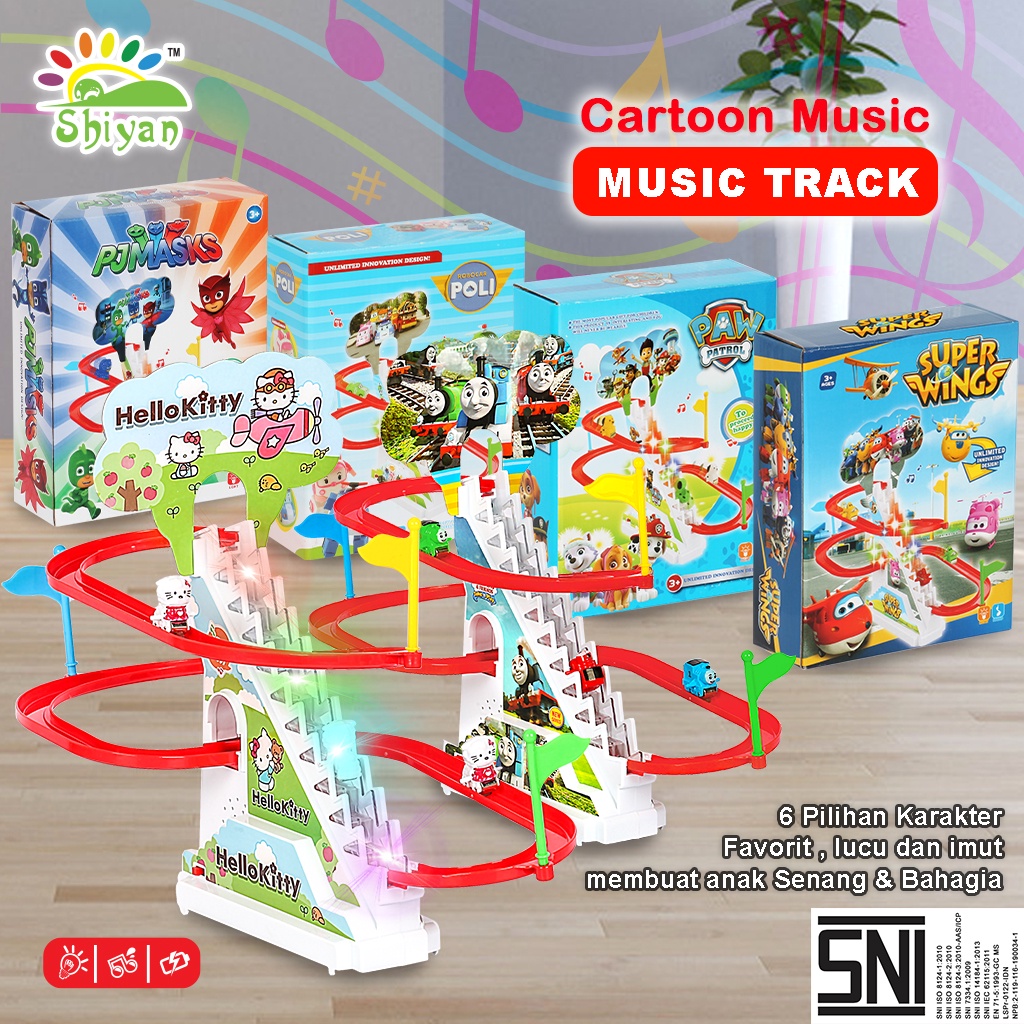 [Shiyan] mainan tangga rel berkarakter dengan musik seluncuran electric climbing stair rail car toys