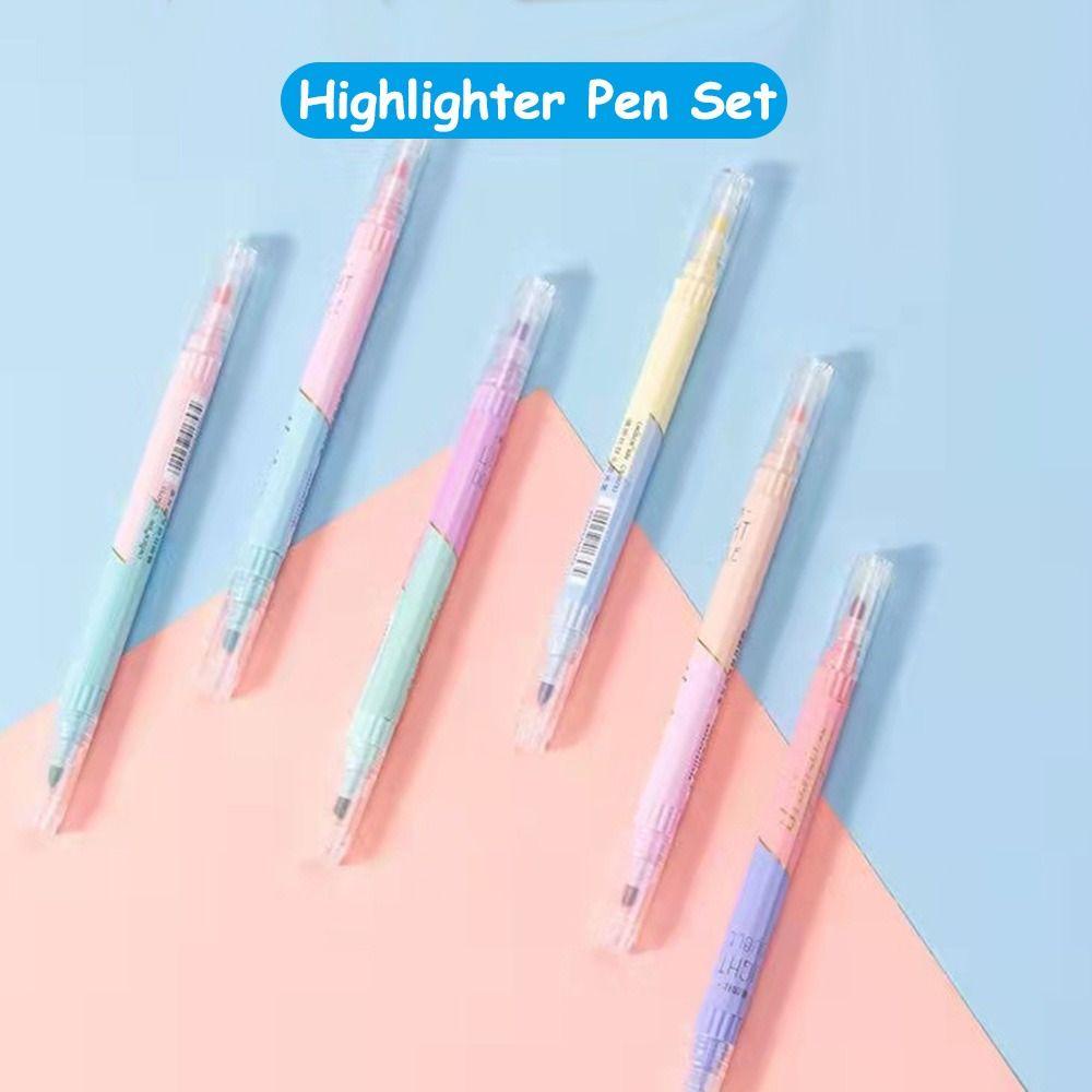 Top 6PCS/Set Stabilo Pen Set Warna Permen Perlengkapan Kantor Sekolah Menggambar Double Color Graffiti Alat Menulis Color Pen