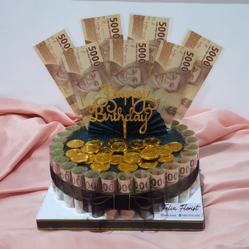 Kue Ultah | Birthday Cake | Anniversary Cake | Money Cake 1 Tier Low Medium | Kue Uang Asli