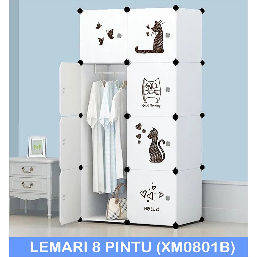 Lemari Pakaian Portable 8 Pintu + Gantungan Karak Doraemon