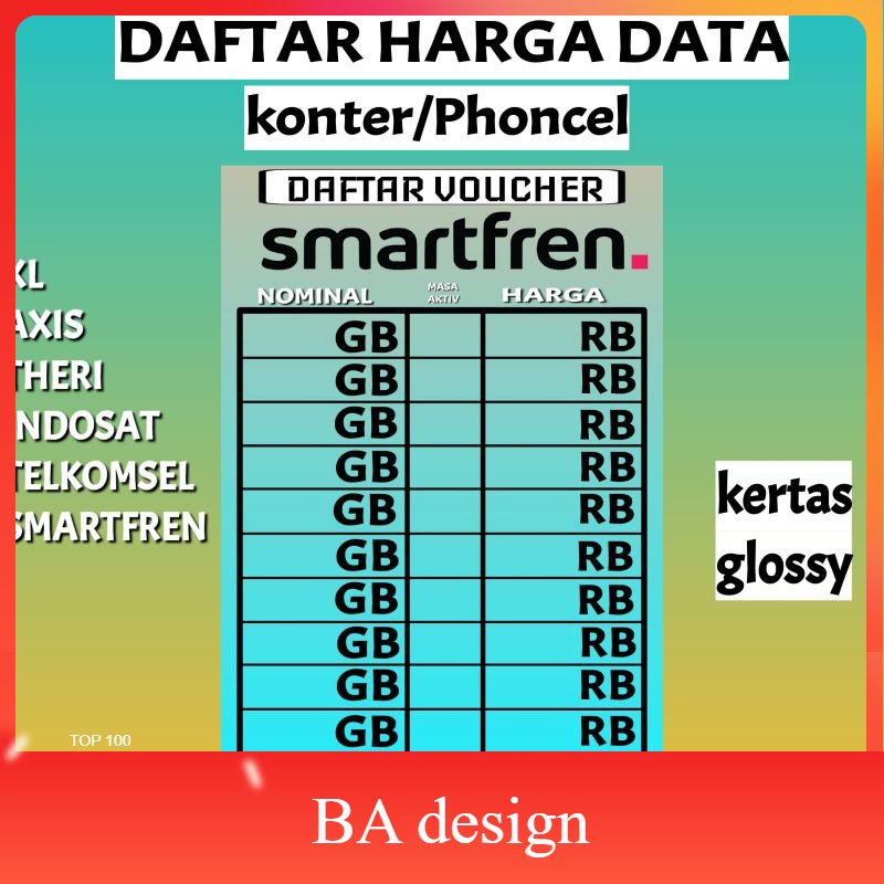 

DAFTAR HARGA PRUDUK VOUCHER PAKET DATA KONTER PHONCEL JAO1 - BA Design