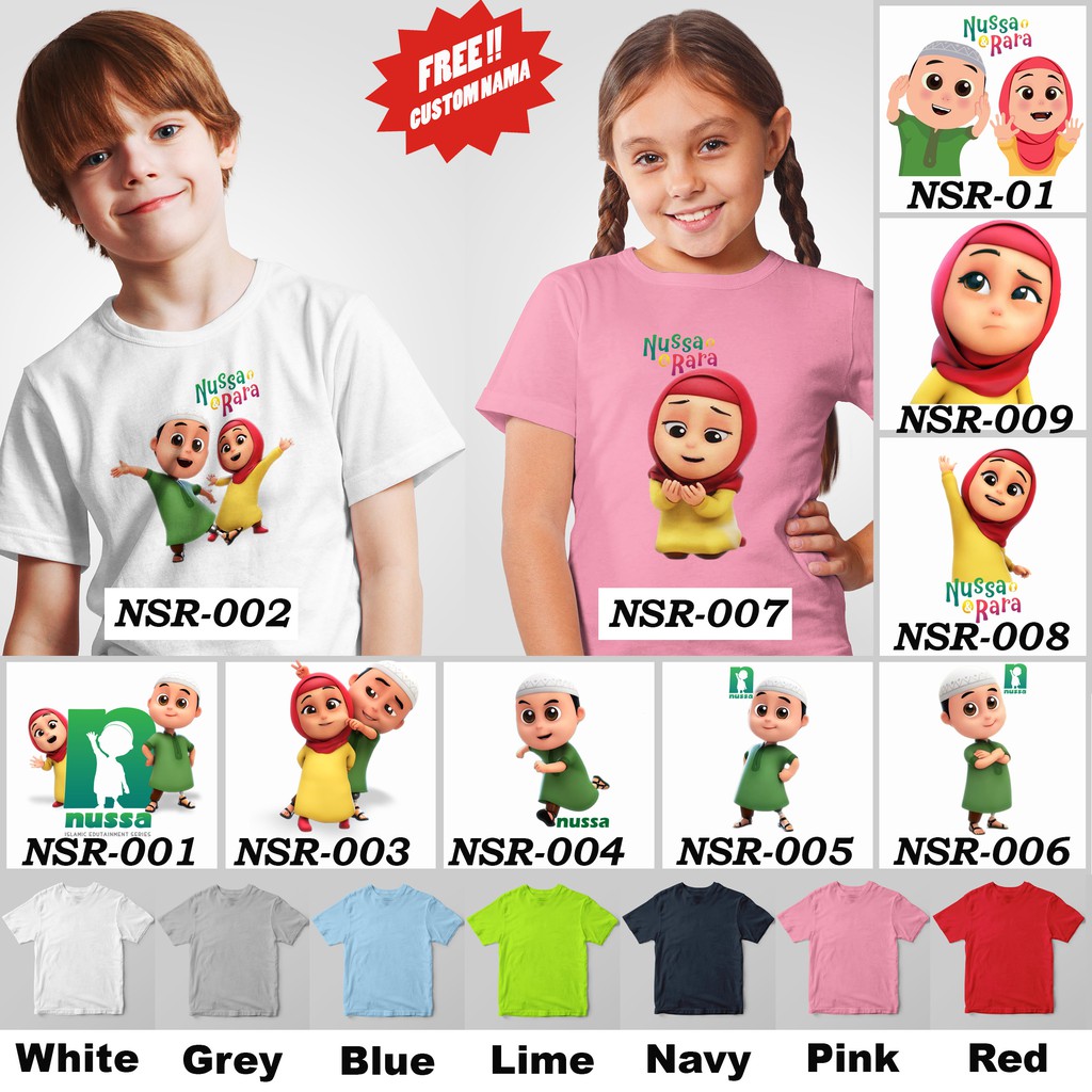 [FREE NAMA !!] Kaos Anak &amp; Family Nussa &amp; Rara 100% COTTON PREMIUM