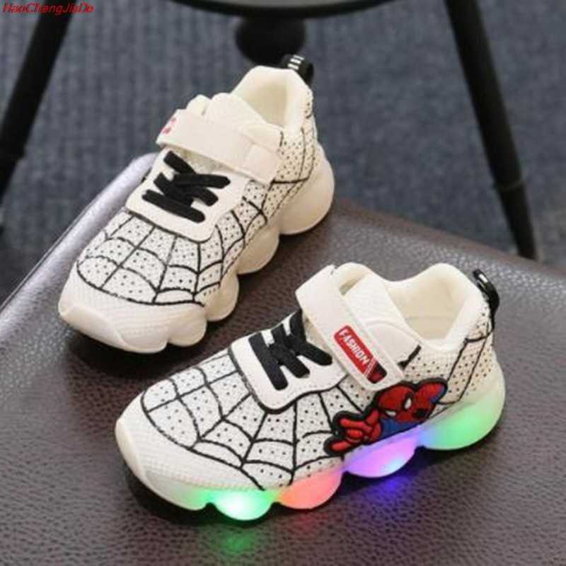 HappyOliver HERO WEB Sepatu Sneakers Anak Gambar Super Hero Dengan Lampu LED 2-8 Tahun