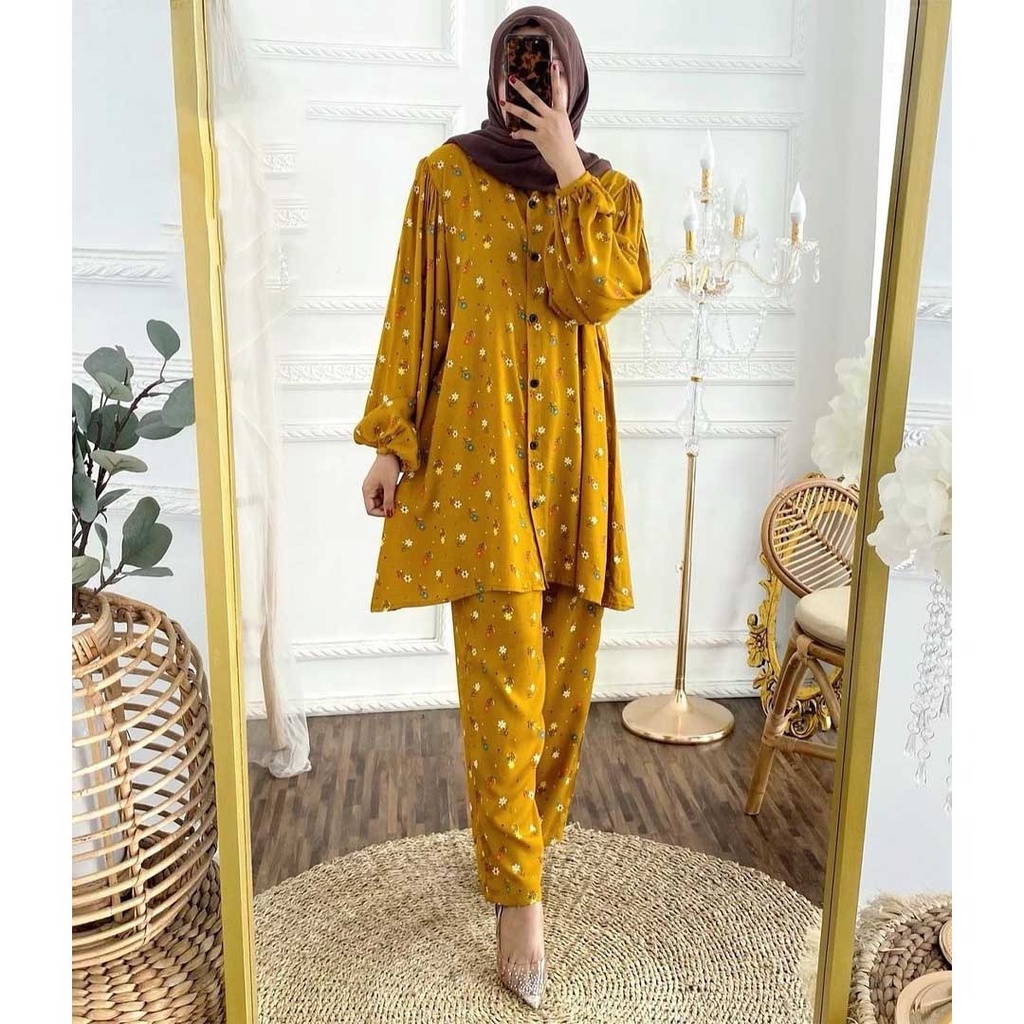 MANDA ONE SET WANITA / SETELAN RAYON DAILY ONE SET BAJU SETELAN PAJIMAS WANITA KEKINIAN-ISVHANA LONG