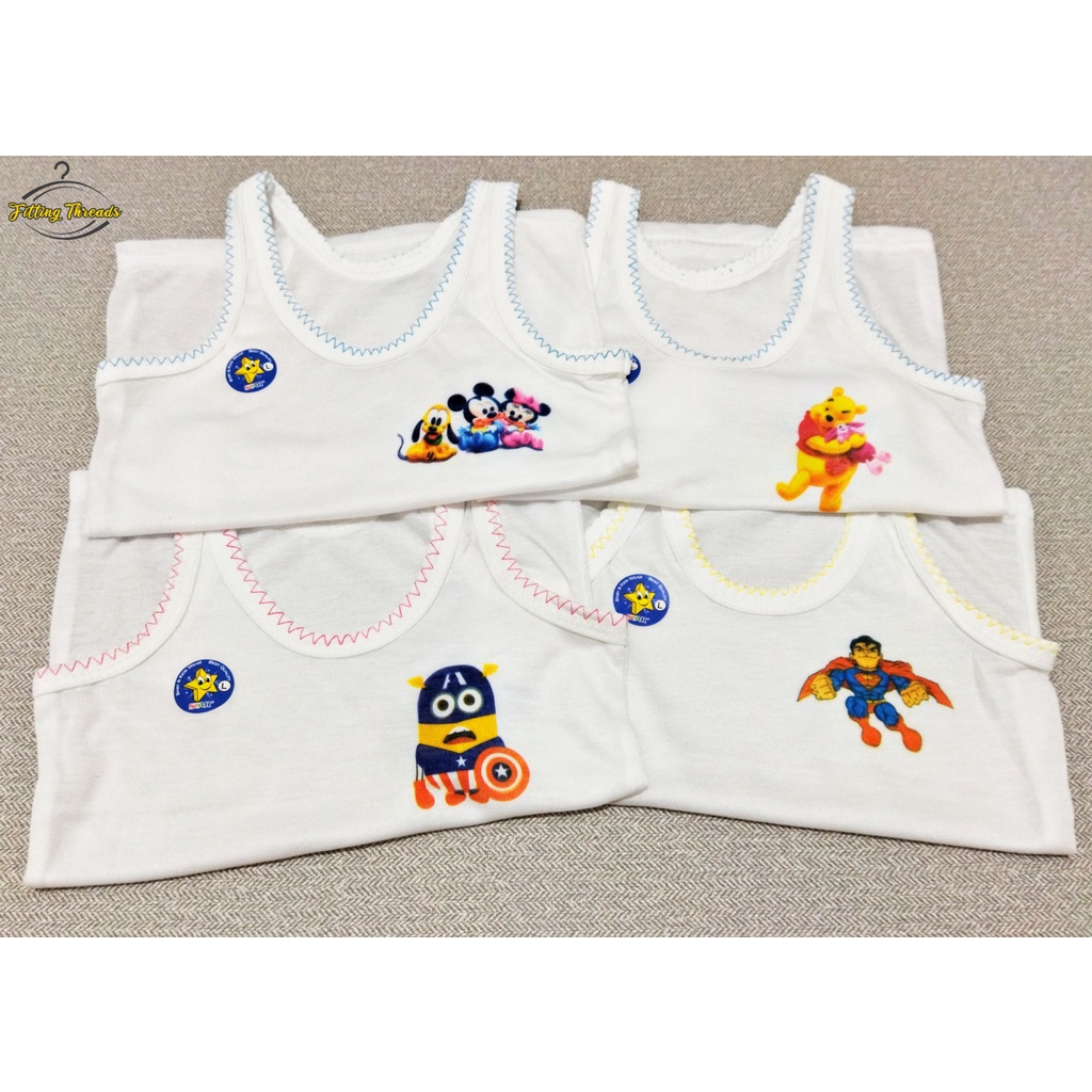 3 Pcs Singlet Anak Bayi Polos Kaos Dalam Stiker Anak Star / Kaus Kutang Putih Star Kids Motif Karakter