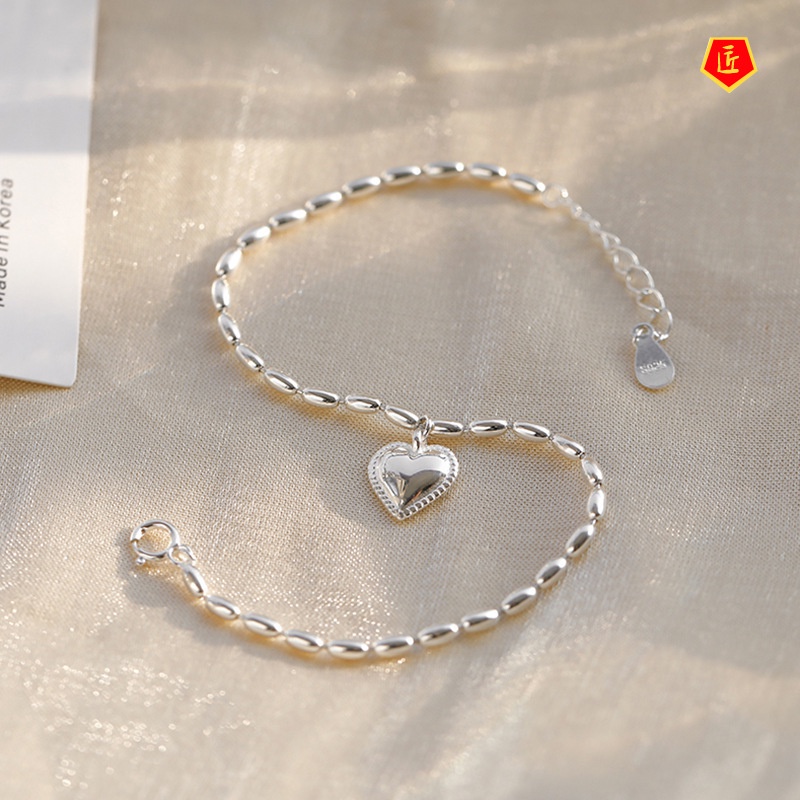 [Ready Stock]S925 Silver Heart Bracelet Female Niche Design Retro