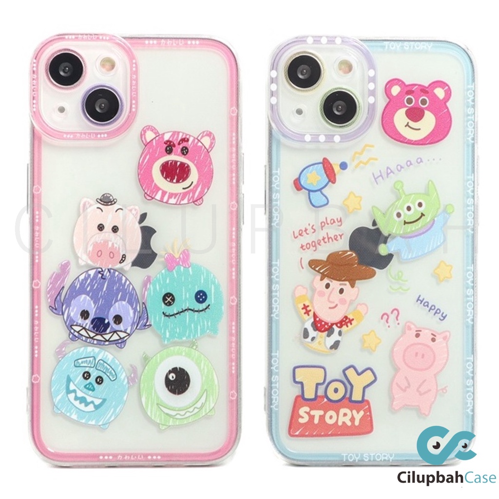 Clear Soft Case Cartoon 2 Motif Tsum Tsum and Toy Story Full Lenscover For iPhone 7 8 SE 7+ 8+ X XR XS 11 12 13 Mini Pro Max