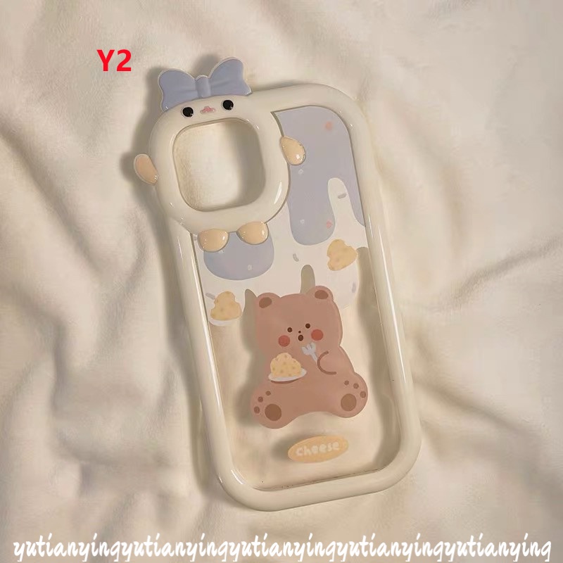 Casing Couple Ice Cream Bunny Bear Oppo A17 A15 A76 A96 A54 A16 A31 A3s A7 A5s A12 A17K A53 A74 A95 A16K A52 A5 A9 A57 2022 A5 A16s A11 A15S Reno 4F 5F 5 7 Lensa Little Monster Sarung Cover Sarung