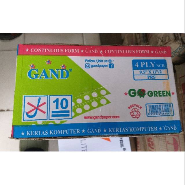 

Jual kertas Continous Form 9.5 x 11 4 ply Ncr merk Gand.