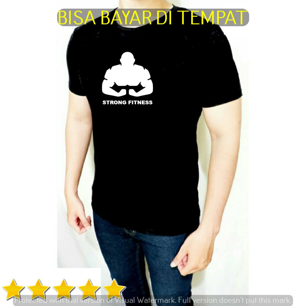 Kaos fitness pria baju strong fitness kaos hitam