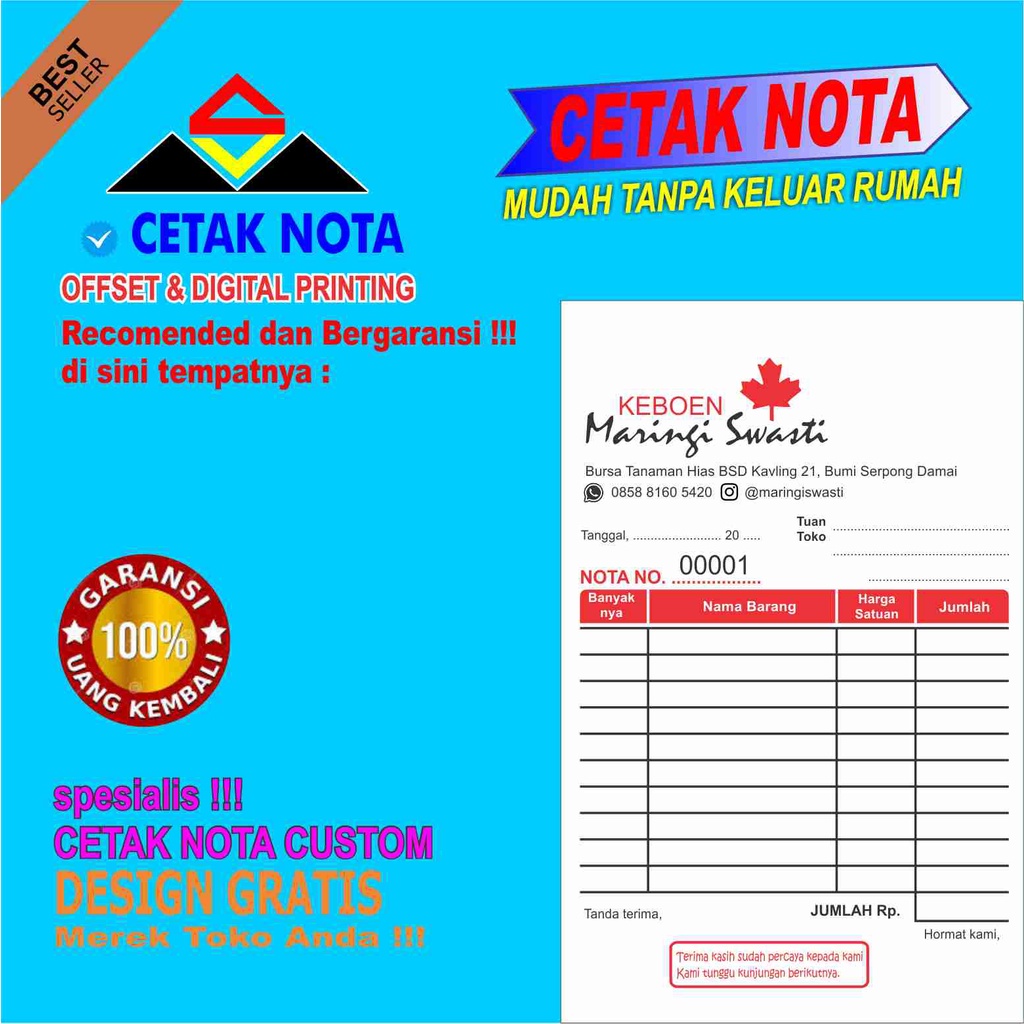 

Nota Custom (10buku) Color 3 Ply uk 1/4F nomor seri